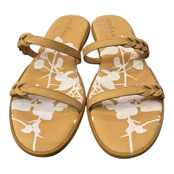 NEW Hogan Women's Double Plait Leather Apricot Slip-on Sandals 39 9 - Picture 4 of 8